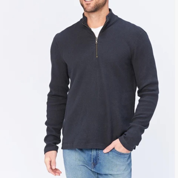 Agave Other - Agave Denim Wave Train Flat Back Seersucker 1/4 Zip Mock Pullover Black NWT-S